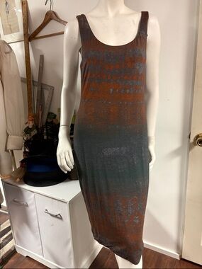 Peruvian Connection Sleeveless Scoop Neck Rust and Slate Knit Dress Size Medium